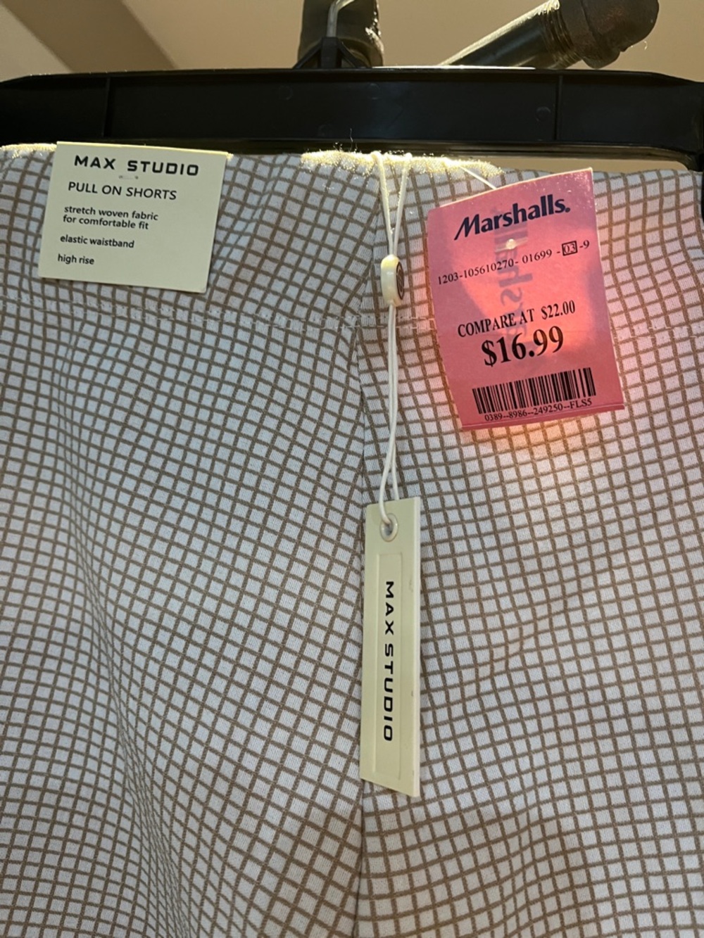 Max Studio Cream and Brown Grid High-Rise Shorts - Picture 3 of 4